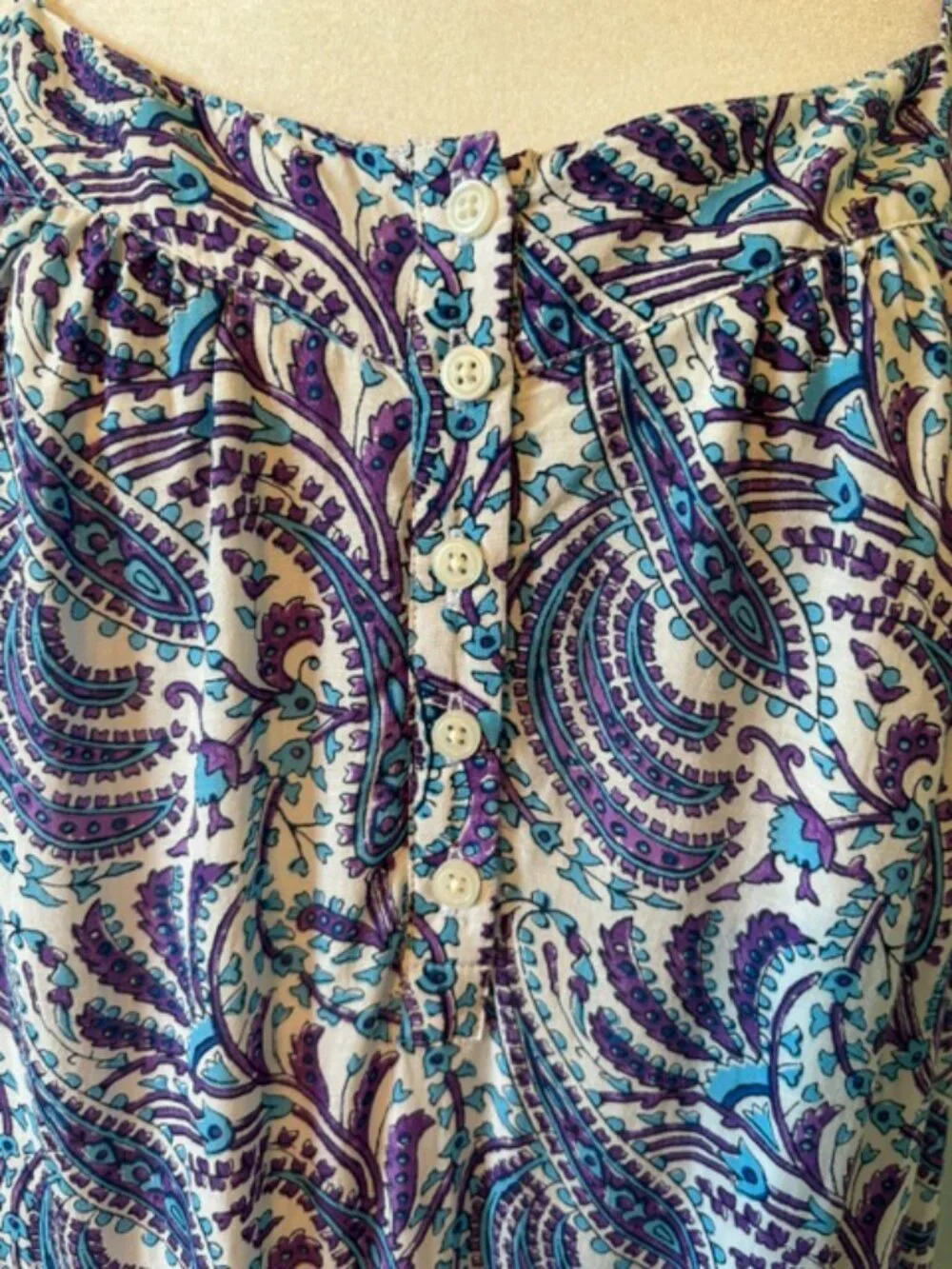J. Crew Purple/Blue Paisley Print Tiered Cotton Voile Sleeveless Shift Dress Siz